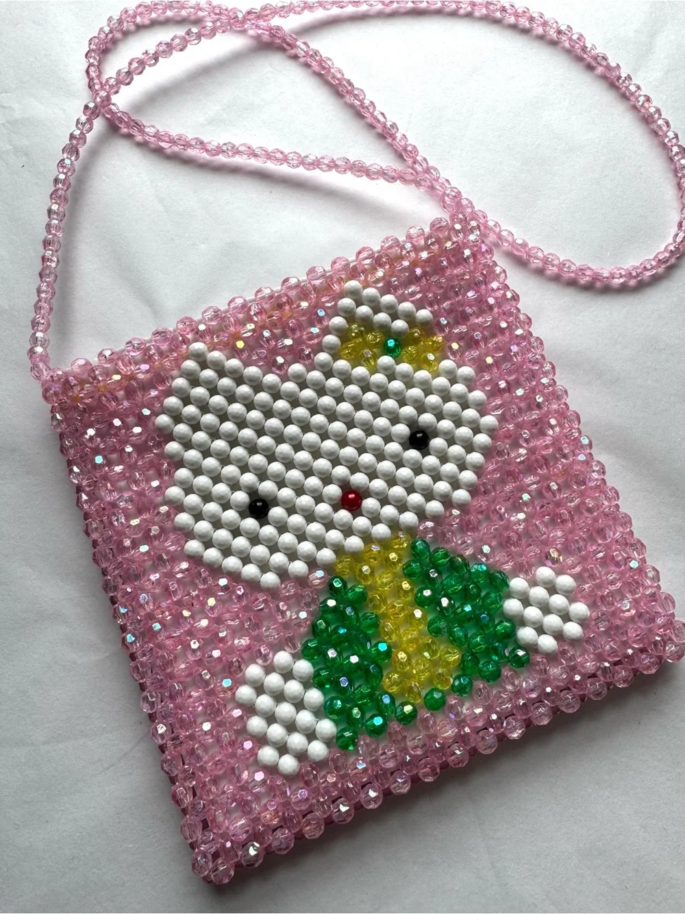 y2k Hello Kitty Bead Bag Pink Kidcore 2000s Vintage Style Mini Crossbody Purse